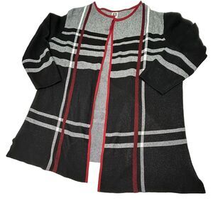 Anne Klein Cardigan Sweater Women's 3X Open Front Long Sleeve Black Red Gray